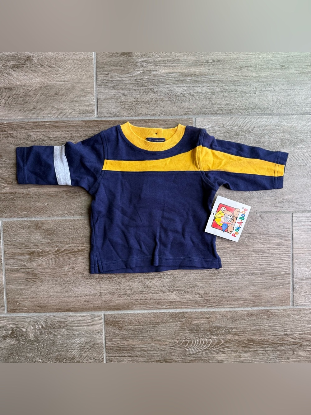 Vintage Peek-A-Boo Baby Boy Shirt NWT 90s Retro Navy Yellow Stripe Toddler